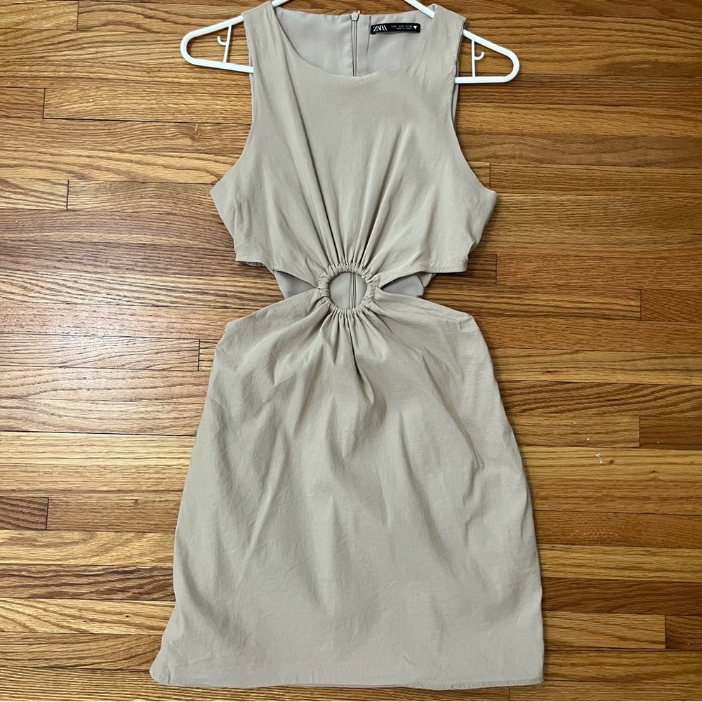 Zara Tan Mini Dress with Side Cut Outs